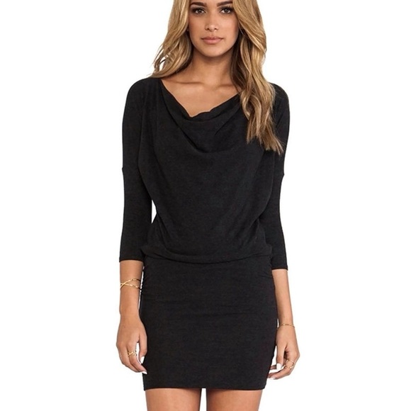 James Perse Dresses & Skirts - James Perse Fitted Cowl Neck Ruched Dolman Mini Black size M